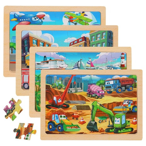 4-Pack 24-Piece Wooden Kids Puzzles