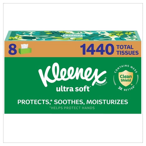 8 Flat Boxes of Kleenex Lotion Facial Tissues with Coconut Oil