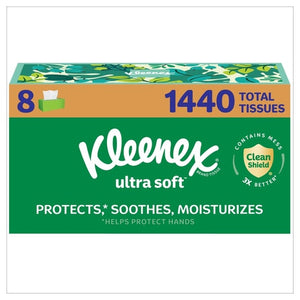 8 Flat Boxes of Kleenex Lotion Facial Tissues with Coconut Oil