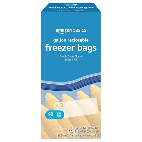 90 Amazon Basics Reclosable Freezer Gallon Bags