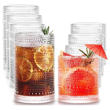 8 Hobnail Drinking Glasses Set