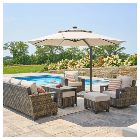 12′ x 11′ 8-Rib Gray Octagonal Outdoor Patio Umbrella And Weighted Base
