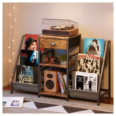 Record Player Table With Vinyl Record Storage Up To 280 Albums