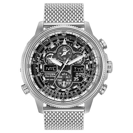 Citizen Men's Eco Drive Navihawk Black Dial SS Chrono Quartz Watch