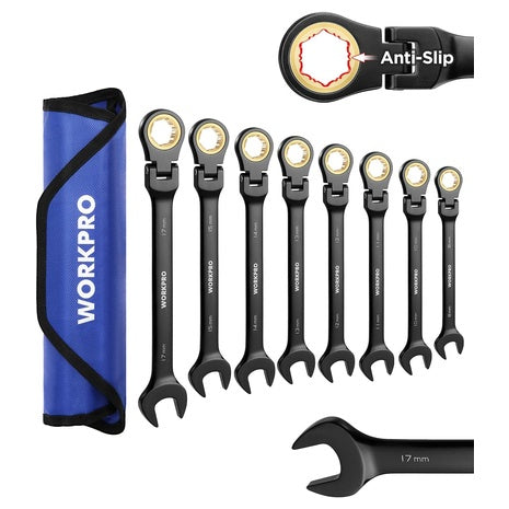 8-Piece Workpro 72-Tooth Flex-Head Ratcheting Combination Wrench Set (Metric)