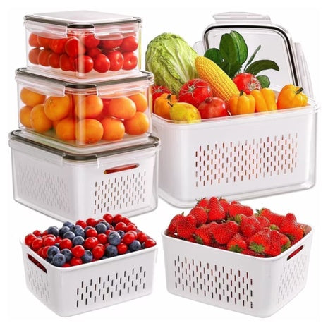 5-Pack Fruit Storage Containers W/ Removable Colanders And Lids