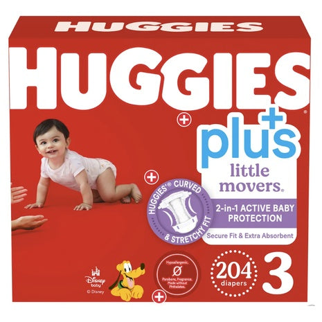 Sizes 3-7 Huggies Plus Little Movers, 104-204 Diapers
