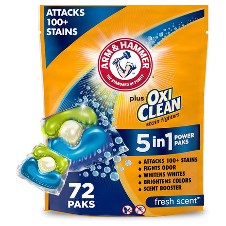 72 Arm & Hammer Plus OxiClean 5-in-1 Laundry Detergent Power Paks