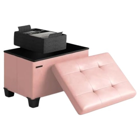 16" Leather Square Storage Ottoman Cube With Small Bin