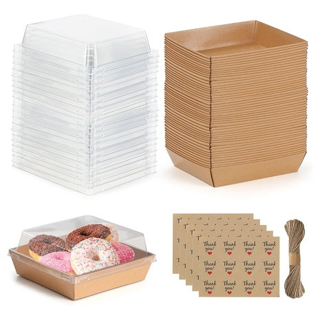 50 Charcuterie Square Paper Boxes with Clear Lids
