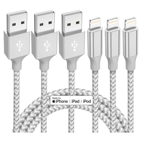 3-Pack 10ft MFi Certified Nylon Braided USB-A To Lightning Cables