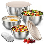 4 Stainless Steel Mixing Bowls with Lids & Grater Attachments