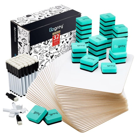 32 Mini Whiteboards With Markers & Erasers