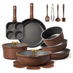 21--Piece Nonstick Pots And Pans Set With Removable Handle (Brown)