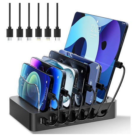 Clever Bright 68W 6 Port Phone Charger Dock With 6 Cables