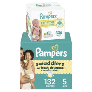 Size 5 Pampers Swaddlers, 132 Diapers + 336 Wipes