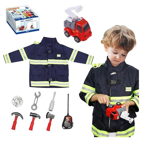 Kids Fire Chief Costume with DIY Fire Truck & Tools