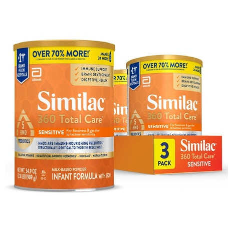3-Pack Similac 360 Total Care Sensitive Formula (OU-D, 34.9oz)