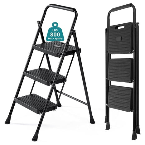 OLIXIS 3 Step Foldable Ladder With 800lbs Capacity