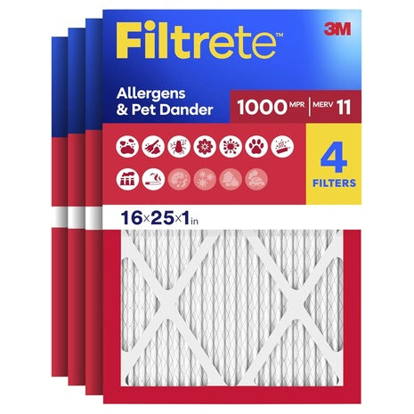 4-Pack Filtrete 1000 MPR Allergen Defense Air Filter (16" X 25" X 1")