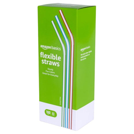 400 Amazon Basics Disposable Striped Plastic Flex Straws