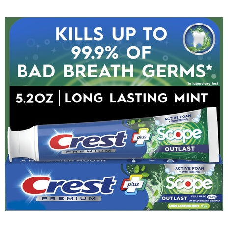 12 Tubes Crest Premium Plus Scope Outlast Toothpaste