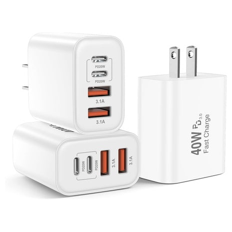 3 40W USB-C Fast Charging Wall Chargers with 4 Ports