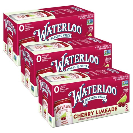 24 Cans Waterloo Cherry Limeade Sparkling Water