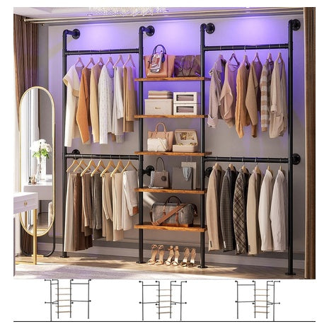 6.42FT Industrial Pipe Clothing Rack Closet Organizer System