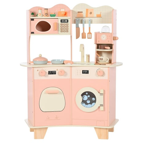 Kids Wooden Play Kitchen w/ 15+ Accessories
