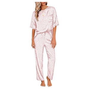 2-Piece Ekouaer Women's Satin Silky Short Sleeve Shirt w/ Long Pajama Pant