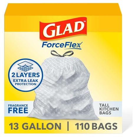 110 Glad ForceFlex Tall Kitchen 13 Gallon Trash Bags