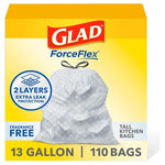110 Glad ForceFlex Tall Kitchen 13 Gallon Trash Bags
