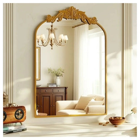 38" X 24" Beautypeak Arched Baroque Style Bathroom Mirror