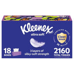 18 Flat Boxes Kleenex Ultra Soft Facial Tissues