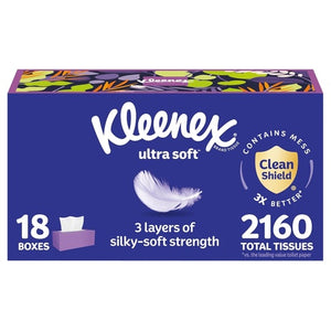 18 Flat Boxes of Kleenex Ultra Soft Facial Tissues