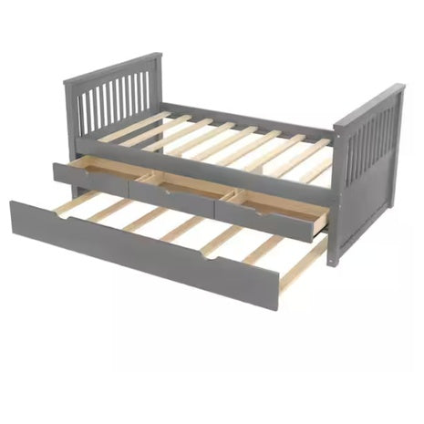 Nestfair Gray Wood Frame Twin Platform Bed With Drawers And Trundle