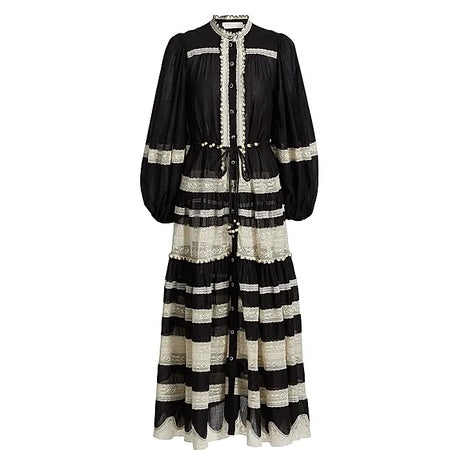 Lace Striped Cotton Maxi Dress