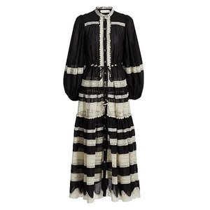 Lace Striped Cotton Maxi Dress