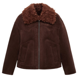 Women's Suede Effect Jacket w/ Fleece Collar