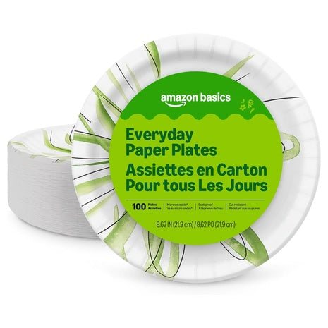 100-Count 8.62" Amazon Basics Disposable Everyday Paper Plates