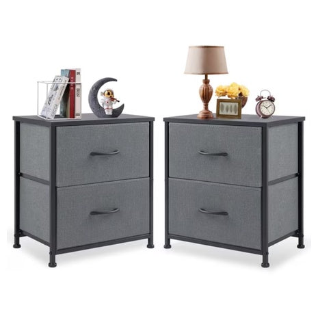 2-Pack Edx Side Table With 2 Fabric Drawers Bedside Table