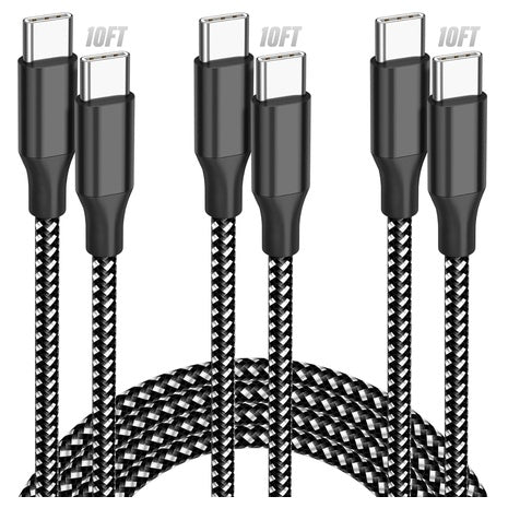 3-Pack 10FT USB C to USB C Cable