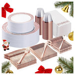 350 Piece Rose Gold Plastic Dinnerware Set
