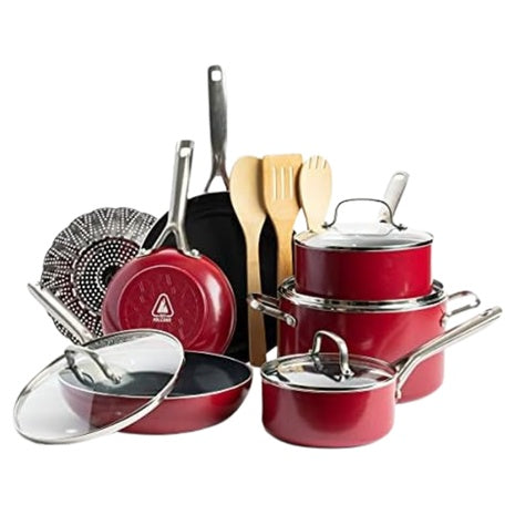 14-Piece Red Volcano Ceramic Nonstick Cookware Set