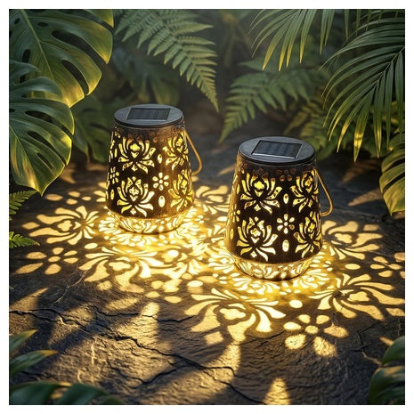 2-Pack Edenseelake Outdoor Solar Hanging Metal Flower Lanterns