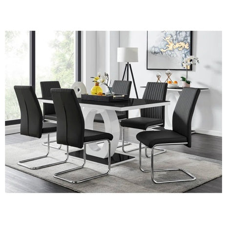 East Urban Home Modern High Gloss Halo 6 Seater Dining Table Set