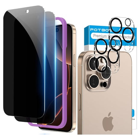 2-Pack iPhone 16 Pro Privacy Screen Protector with Camera Lens Protector