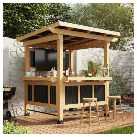 7.05Ft X 6.34Ft Cedar Wood Entertainment Outdoor Bar Gazebo