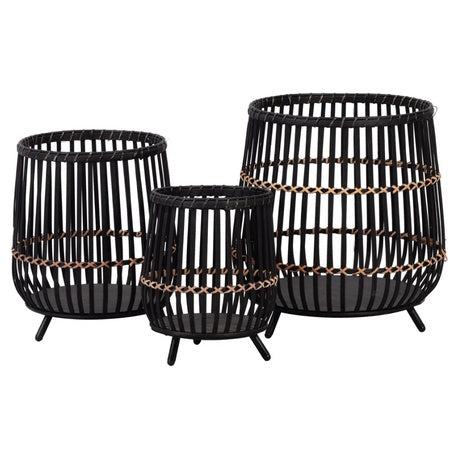 3-Piece Modern Round Bamboo Wood Planters (Indoor & Outdoor)